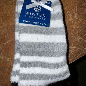 Essentials Striped Gray and White Terry Socks